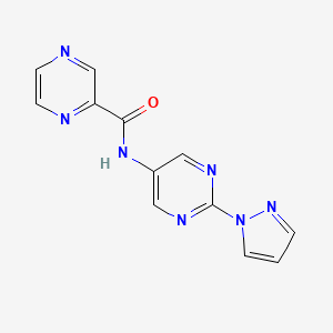 molecular formula C12H9N7O B2803007 N-(2-(1H-吡唑-1-基)嘧啶-5-基)吡嘧啶-2-甲酰胺 CAS No. 1421459-56-4