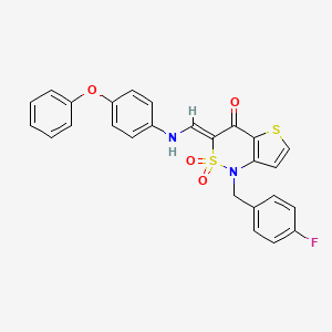 molecular formula C26H19FN2O4S2 B2803031 (Z)-1-(4-fluorobenzyl)-3-(((4-phenoxyphenyl)amino)methylene)-1H-thieno[3,2-c][1,2]thiazin-4(3H)-one 2,2-dioxide CAS No. 894684-70-9