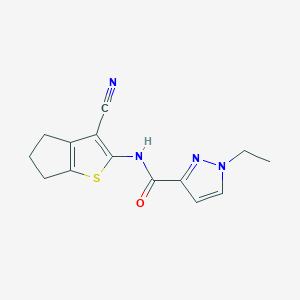 molecular formula C14H14N4OS B280305 N-(3-cyano-5,6-dihydro-4H-cyclopenta[b]thiophen-2-yl)-1-ethyl-1H-pyrazole-3-carboxamide 