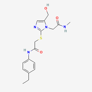 molecular formula C17H22N4O3S B2803052 2-[2-({2-[(4-ethylphenyl)amino]-2-oxoethyl}thio)-5-(hydroxymethyl)-1H-imidazol-1-yl]-N-methylacetamide CAS No. 923677-20-7