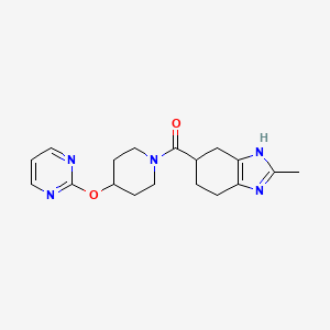 molecular formula C18H23N5O2 B2803057 (2-methyl-4,5,6,7-tetrahydro-1H-benzo[d]imidazol-5-yl)(4-(pyrimidin-2-yloxy)piperidin-1-yl)methanone CAS No. 2034359-78-7