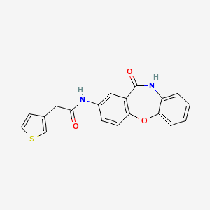 molecular formula C19H14N2O3S B2803059 N-(11-oxo-10,11-dihydrodibenzo[b,f][1,4]oxazepin-2-yl)-2-(thiophen-3-yl)acetamide CAS No. 1448038-27-4