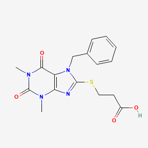 molecular formula C17H18N4O4S B2803061 3-[(7-benzyl-1,3-dimethyl-2,6-dioxo-2,3,6,7-tetrahydro-1H-purin-8-yl)sulfanyl]propanoic acid CAS No. 372185-34-7