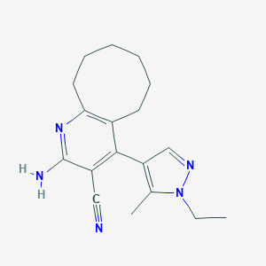 molecular formula C18H23N5 B280307 2-amino-4-(1-ethyl-5-methyl-1H-pyrazol-4-yl)-5,6,7,8,9,10-hexahydrocycloocta[b]pyridine-3-carbonitrile 