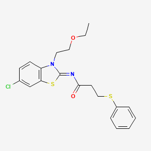 molecular formula C20H21ClN2O2S2 B2803070 N-[6-chloro-3-(2-ethoxyethyl)-1,3-benzothiazol-2-ylidene]-3-phenylsulfanylpropanamide CAS No. 865174-45-4