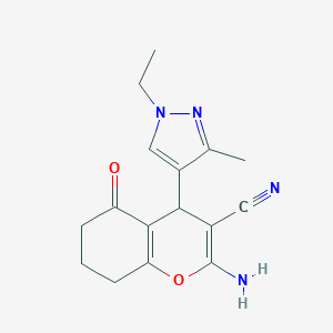 molecular formula C16H18N4O2 B280308 2-amino-4-(1-ethyl-3-methyl-1H-pyrazol-4-yl)-5-oxo-5,6,7,8-tetrahydro-4H-chromene-3-carbonitrile 