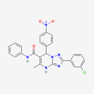 molecular formula C25H19ClN6O3 B2803082 2-(3-chlorophenyl)-5-methyl-7-(4-nitrophenyl)-N-phenyl-4H,7H-[1,2,4]triazolo[1,5-a]pyrimidine-6-carboxamide CAS No. 538343-45-2