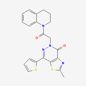 molecular formula C21H18N4O2S2 B2803091 5-(2-(3,4-dihydroquinolin-1(2H)-yl)-2-oxoethyl)-2-methyl-7-(thiophen-2-yl)thiazolo[4,5-d]pyridazin-4(5H)-one CAS No. 941880-44-0
