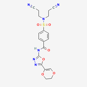 molecular formula C19H18N6O6S B2803097 4-(N,N-bis(2-cyanoethyl)sulfamoyl)-N-(5-(5,6-dihydro-1,4-dioxin-2-yl)-1,3,4-oxadiazol-2-yl)benzamide CAS No. 862808-73-9
