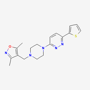 molecular formula C18H21N5OS B2803102 3,5-Dimethyl-4-[[4-(6-thiophen-2-ylpyridazin-3-yl)piperazin-1-yl]methyl]-1,2-oxazole CAS No. 2415520-10-2
