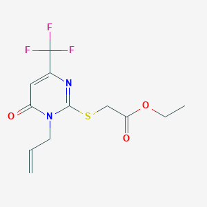 molecular formula C12H13F3N2O3S B2803110 乙酸2-{[1-烯丙基-6-氧代-4-(三氟甲基)-1,6-二氢-2-嘧啶基]硫代基}酯 CAS No. 866143-11-5
