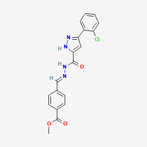 molecular formula C19H15ClN4O3 B2803114 (E)-甲酸4-((2-(3-(2-氯苯基)-1H-吡唑-5-甲酰)肼甲基)甲基)苯甲酸酯 CAS No. 403650-08-8