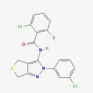 molecular formula C18H12Cl2FN3OS B2803118 2-氯-N-[2-(3-氯苯基)-4,6-二氢噻吩[3,4-c]吡唑-3-基]-6-氟苯甲酰胺 CAS No. 450340-91-7