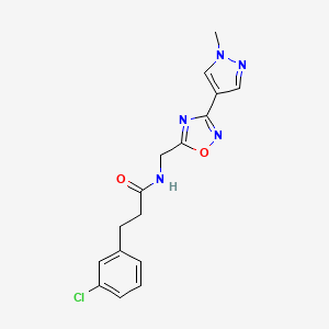 molecular formula C16H16ClN5O2 B2803161 3-(3-chlorophenyl)-N-((3-(1-methyl-1H-pyrazol-4-yl)-1,2,4-oxadiazol-5-yl)methyl)propanamide CAS No. 2034385-28-7