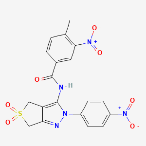 molecular formula C19H15N5O7S B2803164 4-methyl-3-nitro-N-(2-(4-nitrophenyl)-5,5-dioxido-4,6-dihydro-2H-thieno[3,4-c]pyrazol-3-yl)benzamide CAS No. 450336-45-5