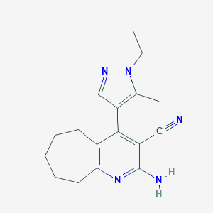 molecular formula C17H21N5 B280318 2-amino-4-(1-ethyl-5-methyl-1H-pyrazol-4-yl)-6,7,8,9-tetrahydro-5H-cyclohepta[b]pyridine-3-carbonitrile 