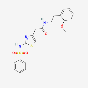 molecular formula C21H23N3O4S2 B2803198 N-(2-methoxyphenethyl)-2-(2-(4-methylphenylsulfonamido)thiazol-4-yl)acetamide CAS No. 922047-28-7