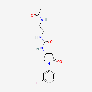 molecular formula C15H19FN4O3 B2803207 N-(2-(3-(1-(3-氟苯基)-5-氧代吡咯啉-3-基)脲基)乙基)乙酰胺 CAS No. 894034-56-1