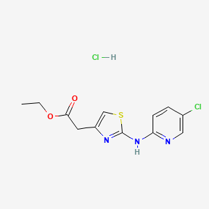molecular formula C12H13Cl2N3O2S B2803209 乙酸2-(2-((5-氯吡啶-2-基)氨基)噻唑-4-基)酯盐酸盐 CAS No. 1351590-46-9