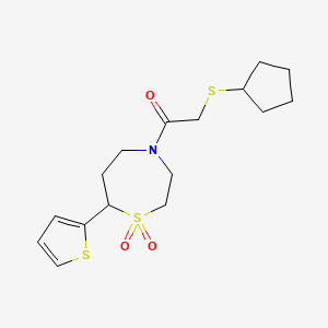 molecular formula C16H23NO3S3 B2803214 2-(Cyclopentylthio)-1-(1,1-dioxido-7-(thiophen-2-yl)-1,4-thiazepan-4-yl)ethanone CAS No. 2034513-71-6