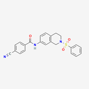 molecular formula C23H19N3O3S B2803215 4-cyano-N-(2-(phenylsulfonyl)-1,2,3,4-tetrahydroisoquinolin-7-yl)benzamide CAS No. 954683-45-5