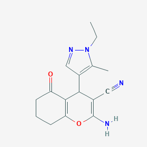 molecular formula C16H18N4O2 B280322 2-amino-4-(1-ethyl-5-methyl-1H-pyrazol-4-yl)-5-oxo-5,6,7,8-tetrahydro-4H-chromene-3-carbonitrile 