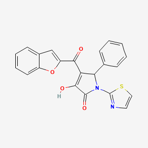 molecular formula C22H14N2O4S B2803225 4-(苯并呋喃-2-甲酰)-3-羟基-5-苯基-1-(噻唑-2-基)-1H-吡咯-2(5H)-酮 CAS No. 618369-74-7