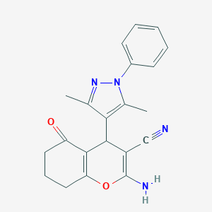 molecular formula C21H20N4O2 B280323 2-amino-4-(3,5-dimethyl-1-phenyl-1H-pyrazol-4-yl)-5-oxo-5,6,7,8-tetrahydro-4H-chromene-3-carbonitrile 