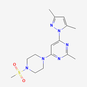 molecular formula C15H22N6O2S B2803231 4-(3,5-dimethyl-1H-pyrazol-1-yl)-2-methyl-6-(4-(methylsulfonyl)piperazin-1-yl)pyrimidine CAS No. 1203343-03-6
