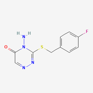 molecular formula C10H9FN4OS B2803265 4-Amino-3-[(4-fluorophenyl)methylsulfanyl]-1,2,4-triazin-5-one CAS No. 869068-62-2