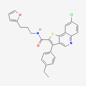 molecular formula C27H23ClN2O2S B2803277 8-氯-3-(4-乙基苯基)-N-[3-(呋喃-2-基)丙基]噻吩[3,2-c]喹啉-2-甲酰胺 CAS No. 1223948-43-3