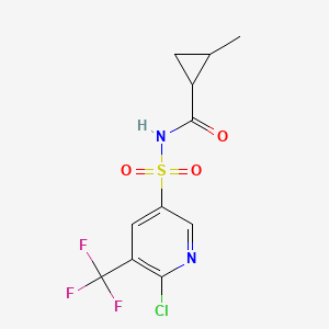 molecular formula C11H10ClF3N2O3S B2803290 N-{[6-chloro-5-(trifluoromethyl)pyridin-3-yl]sulfonyl}-2-methylcyclopropane-1-carboxamide CAS No. 2094615-15-1