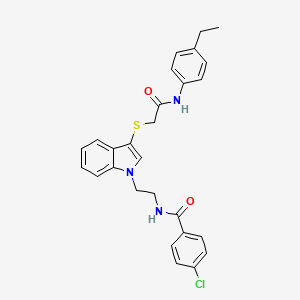 molecular formula C27H26ClN3O2S B2803297 4-chloro-N-(2-(3-((2-((4-ethylphenyl)amino)-2-oxoethyl)thio)-1H-indol-1-yl)ethyl)benzamide CAS No. 851715-35-0