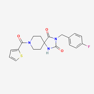 molecular formula C19H18FN3O3S B2803329 3-(4-Fluorobenzyl)-8-(2-thienylcarbonyl)-1,3,8-triazaspiro[4.5]decane-2,4-dione CAS No. 1021031-90-2