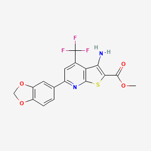 molecular formula C17H11F3N2O4S B2803333 甲基-3-氨基-6-(1,3-苯并二氧杂杂环戊二烯-5-基)-4-(三氟甲基)噻吩并[2,3-b]吡啶-2-羧酸酯 CAS No. 625377-31-3