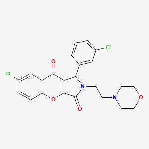 molecular formula C23H20Cl2N2O4 B2803337 7-Chloro-1-(3-chlorophenyl)-2-(2-morpholinoethyl)-1,2-dihydrochromeno[2,3-c]pyrrole-3,9-dione CAS No. 634574-97-3