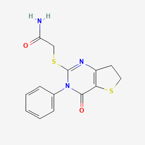 molecular formula C14H13N3O2S2 B2803349 2-[(4-Oxo-3-phenyl-6,7-dihydrothieno[3,2-d]pyrimidin-2-yl)sulfanyl]acetamide CAS No. 686770-63-8