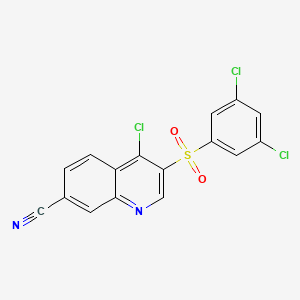 molecular formula C16H7Cl3N2O2S B2803352 4-Chloro-3-[(3,5-dichlorophenyl)sulfonyl]quinoline-7-carbonitrile CAS No. 1986428-49-2