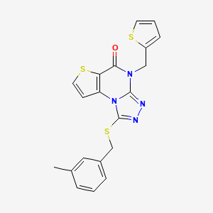 molecular formula C20H16N4OS3 B2803361 1-((3-methylbenzyl)thio)-4-(thiophen-2-ylmethyl)thieno[2,3-e][1,2,4]triazolo[4,3-a]pyrimidin-5(4H)-one CAS No. 1223771-47-8