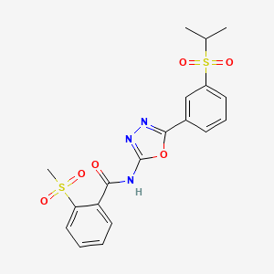 molecular formula C19H19N3O6S2 B2803376 N-(5-(3-(isopropylsulfonyl)phenyl)-1,3,4-oxadiazol-2-yl)-2-(methylsulfonyl)benzamide CAS No. 922074-88-2