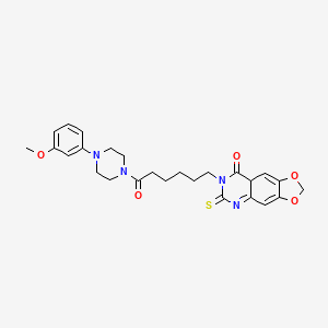 molecular formula C26H30N4O5S B2803392 7-{6-[4-(3-甲氧苯基)哌嗪-1-基]-6-氧代己基}-6-硫代-2H,5H,6H,7H,8H-[1,3]二噁嗪并[4,5-g]喹唑啉-8-酮 CAS No. 688054-09-3
