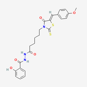 molecular formula C24H25N3O5S2 B2803400 (Z)-2-hydroxy-N'-(6-(5-(4-methoxybenzylidene)-4-oxo-2-thioxothiazolidin-3-yl)hexanoyl)benzohydrazide CAS No. 612803-78-8