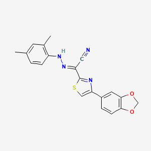 molecular formula C20H16N4O2S B2803438 (2E)-4-(1,3-苯并二噁杂环[5]芳烃-5-基)-N-(2,4-二甲基苯胺基)-1,3-噻唑-2-甲酰亚胺氰化物 CAS No. 477285-67-9