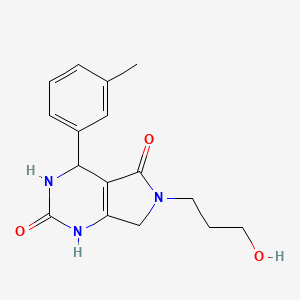 molecular formula C16H19N3O3 B2803461 6-(3-hydroxypropyl)-4-(3-methylphenyl)-1H,2H,3H,4H,5H,6H,7H-pyrrolo[3,4-d]pyrimidine-2,5-dione CAS No. 1170622-06-6