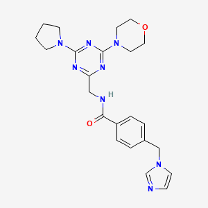 molecular formula C23H28N8O2 B2803463 4-((1H-咪唑-1-基)甲基)-N-((4-吗啉-6-(吡咯啉-1-基)-1,3,5-三嗪-2-基)甲基)苯甲酰胺 CAS No. 2034472-38-1