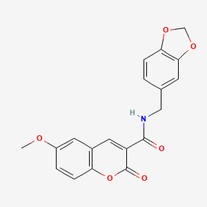 molecular formula C19H15NO6 B2803478 N-(benzo[d][1,3]dioxol-5-ylmethyl)-6-methoxy-2-oxo-2H-chromene-3-carboxamide CAS No. 431980-27-7