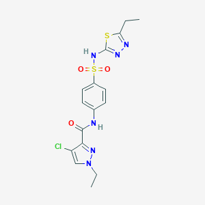 molecular formula C16H17ClN6O3S2 B280348 4-chloro-1-ethyl-N-{4-[(5-ethyl-1,3,4-thiadiazol-2-yl)sulfamoyl]phenyl}-1H-pyrazole-3-carboxamide 