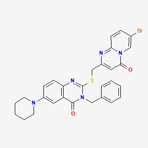 molecular formula C29H26BrN5O2S B2803484 3-苄基-2-[(7-溴-4-氧代吡啶并[1,2-a]嘧啶-2-基)甲硫基]-6-哌啶-1-基喹唑啉-4-酮 CAS No. 689228-55-5