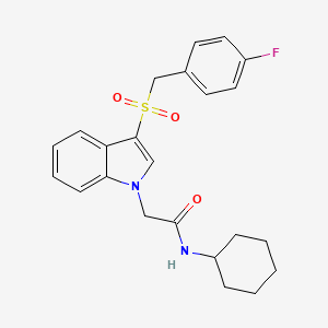 molecular formula C23H25FN2O3S B2803514 N-cyclohexyl-2-(3-((4-fluorobenzyl)sulfonyl)-1H-indol-1-yl)acetamide CAS No. 893252-32-9