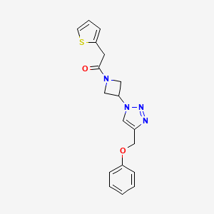 molecular formula C18H18N4O2S B2803533 1-(3-(4-(phenoxymethyl)-1H-1,2,3-triazol-1-yl)azetidin-1-yl)-2-(thiophen-2-yl)ethanone CAS No. 2034339-88-1